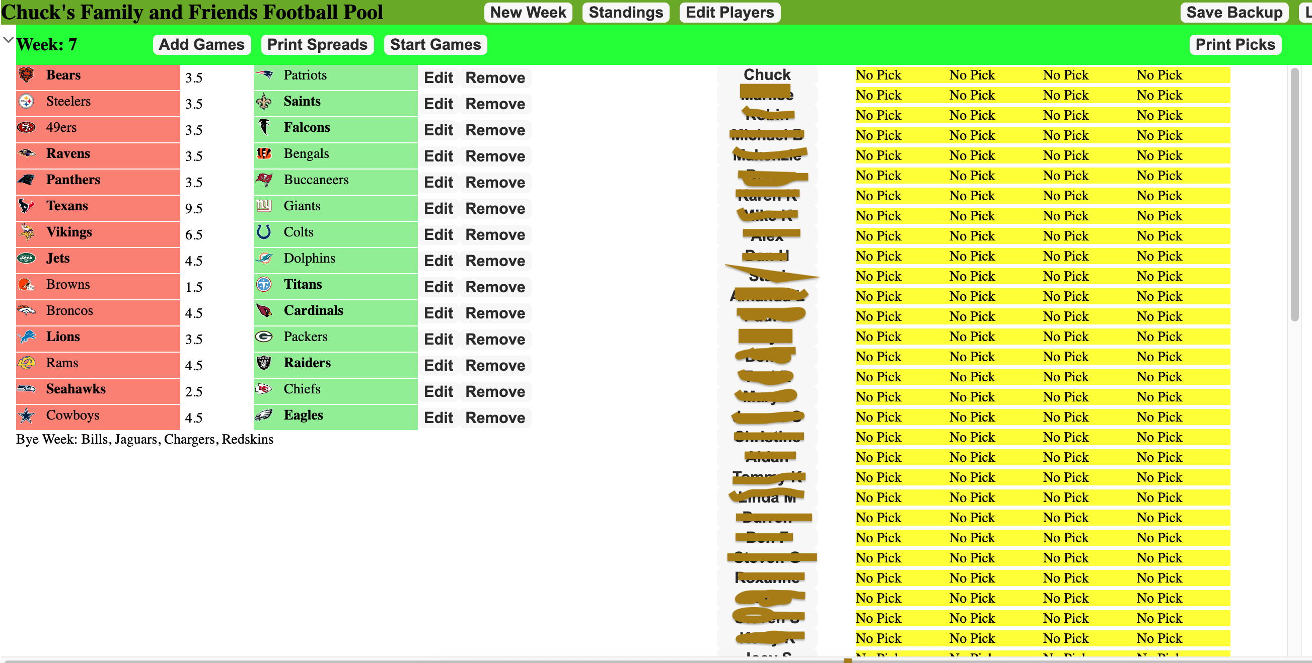 Screenshot of Chucks football pool